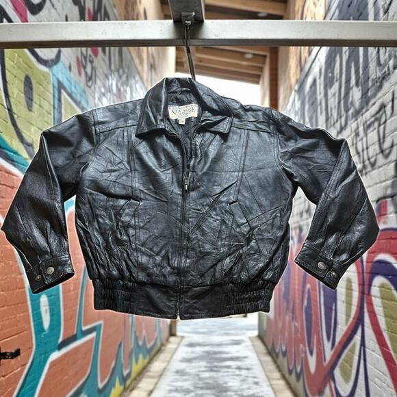 Vintage New York Classics YOUTH Boys Small Motorcycle Black Leather Jacket - Picture 1 of 7